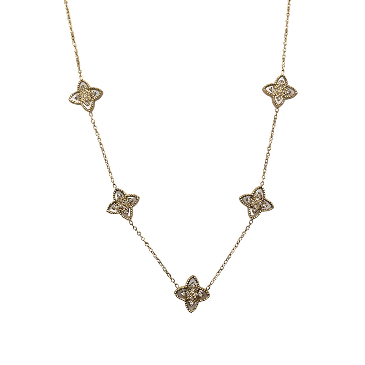 Collier Trèfles Blanc Nacré Acier Inoxydable - Chance