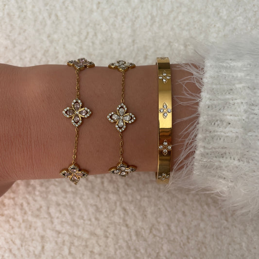 Bracelet Trèfles White Pink Acier Inoxydable - Chance