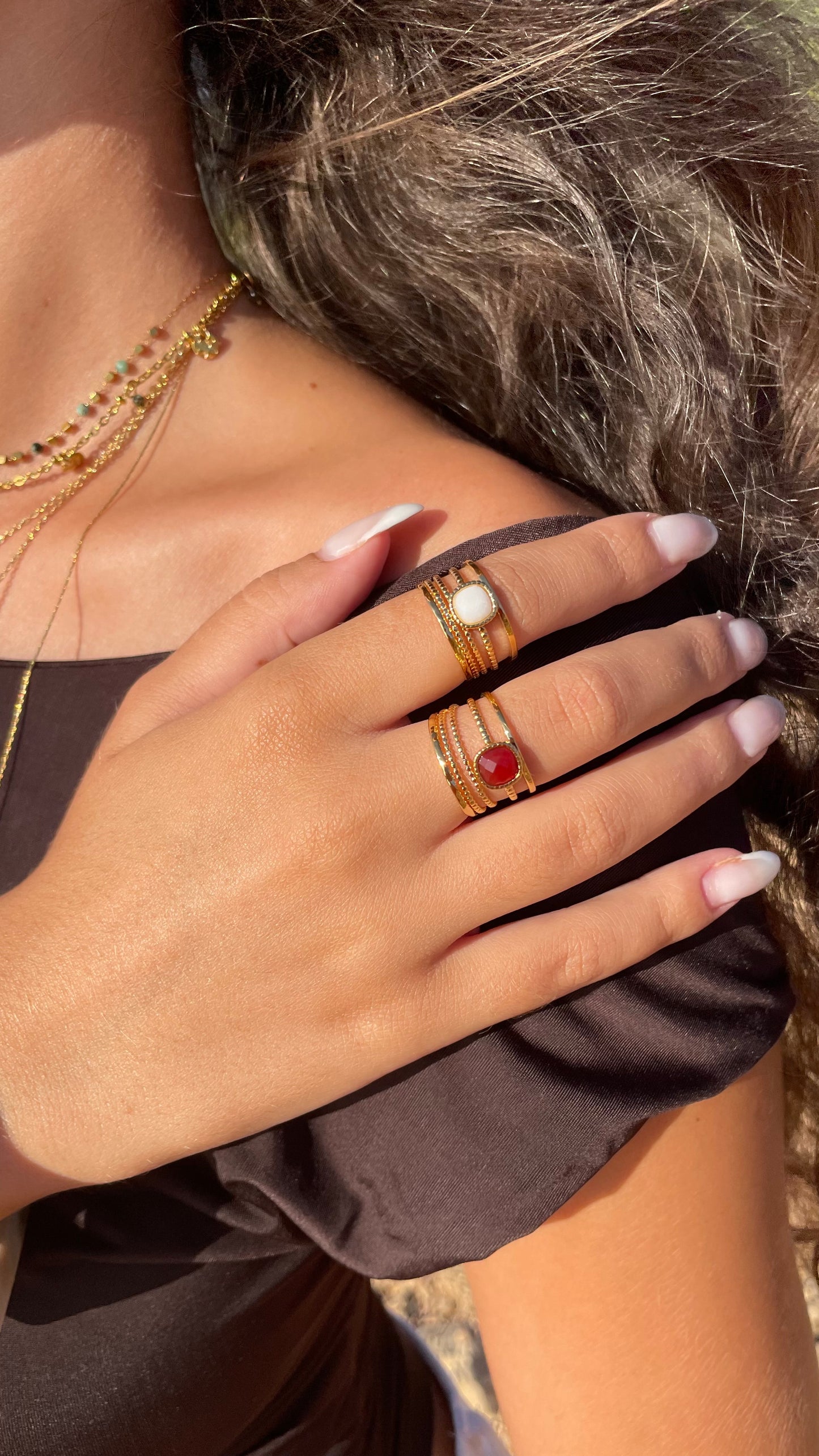 BAGUE AGATE BLANCHE & ROUGE