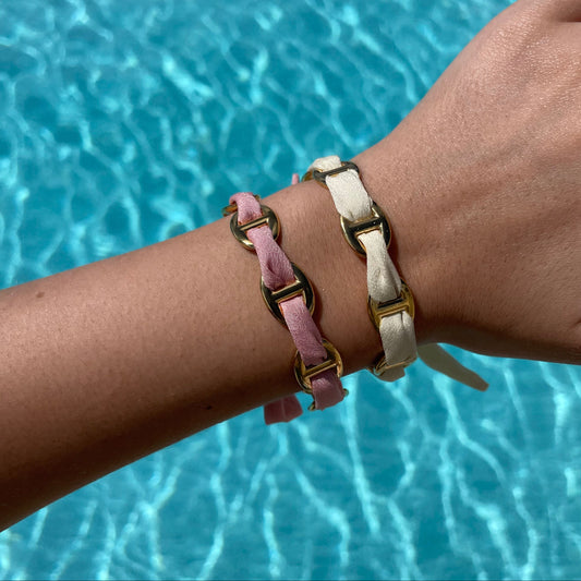 Bracelet Jonc Cordon Rose Maille Marine Acier Inoxydable - Hailey