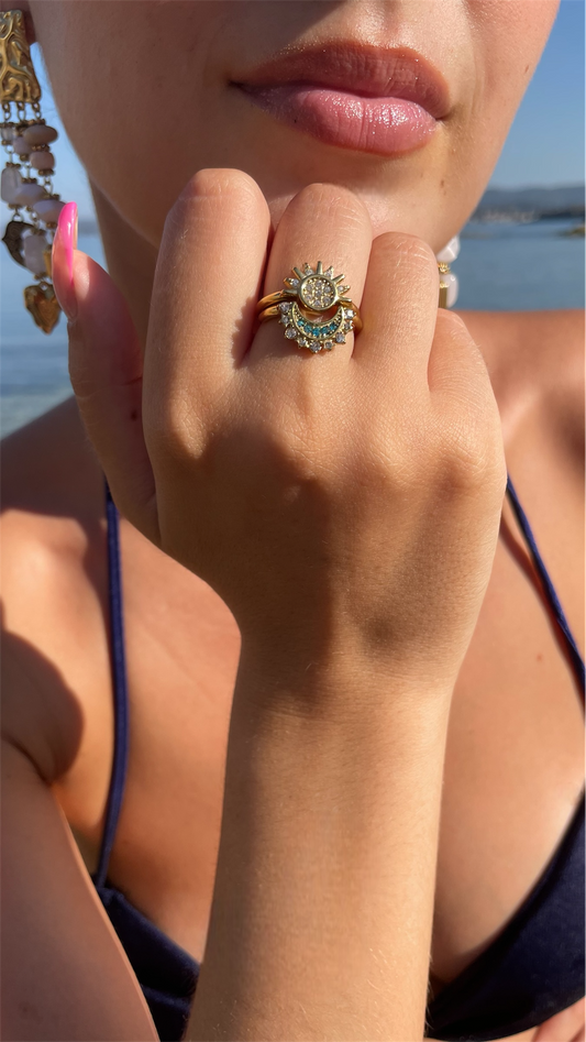 Bague Lune Bleu Acier Inoxydable - Luna