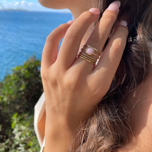 Bague Quartz Rose Acier Inoxydable - Rosa