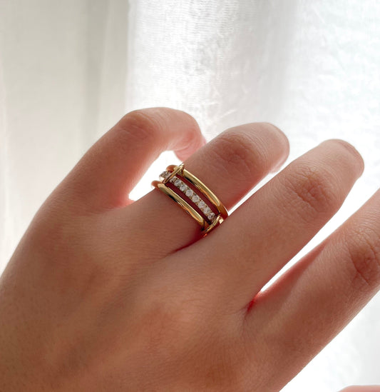 Bague 3 anneaux tendance doré en acier inoxydable pour femme