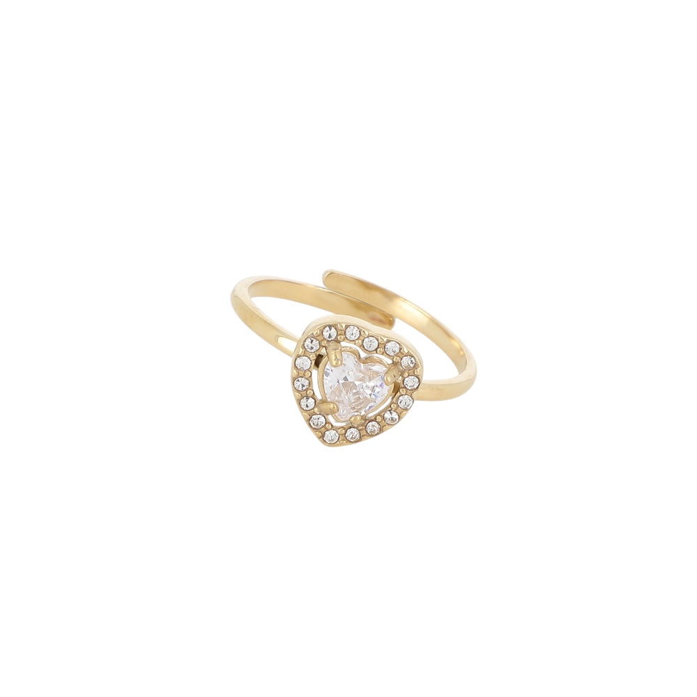 Bague fine ajustable pour femme en acier inoxydable doré, ornée d’un cristal en forme de cœur et d’oxydes de zirconium brillants, bijou romantique, hypoallergénique et résistant à l’eau