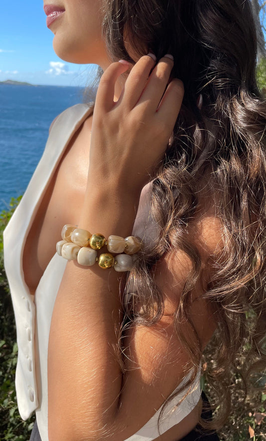 Bracelet résine couleur blanc marbre tendance pour femme