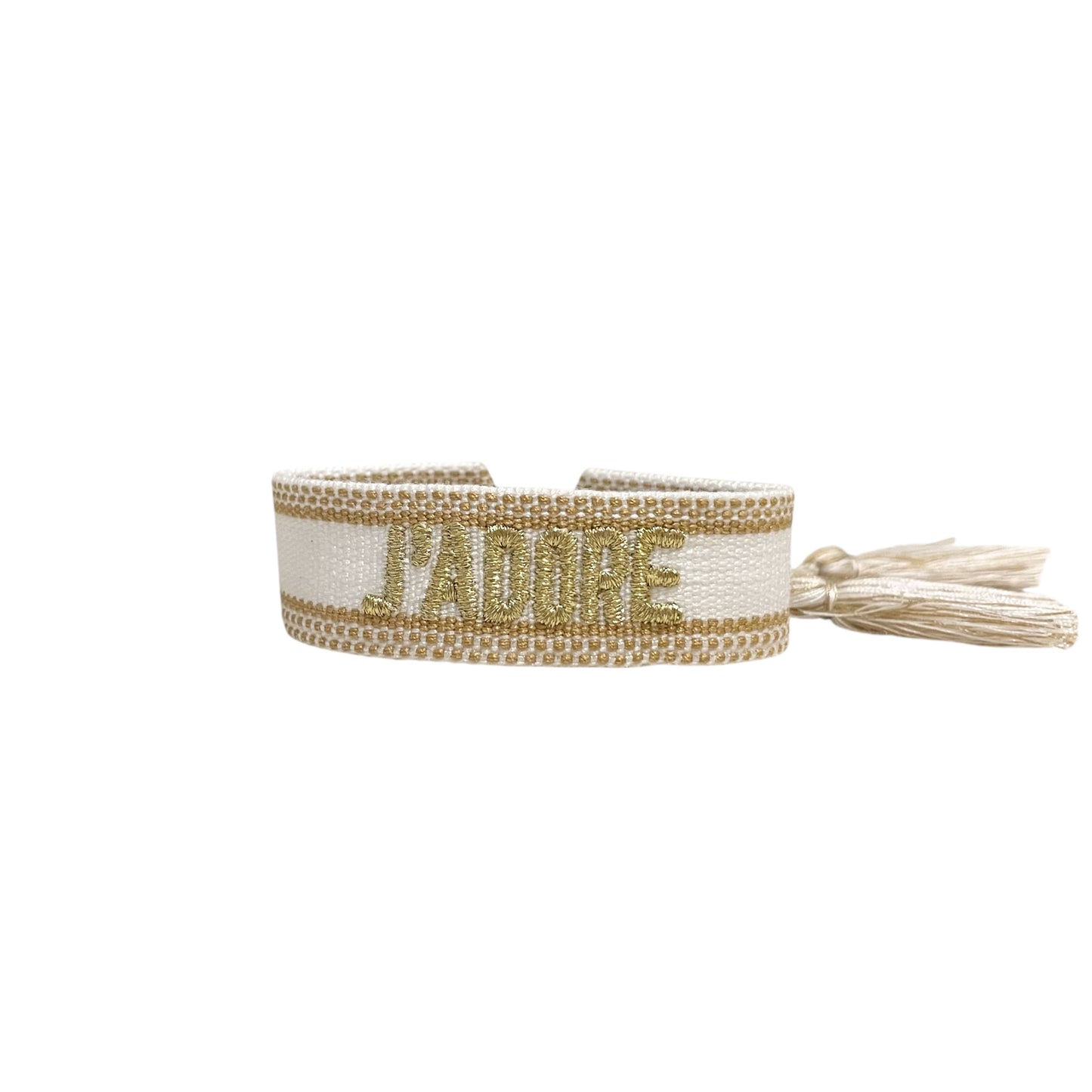 Bracelet j'adore tissu blanc tendance pour femme