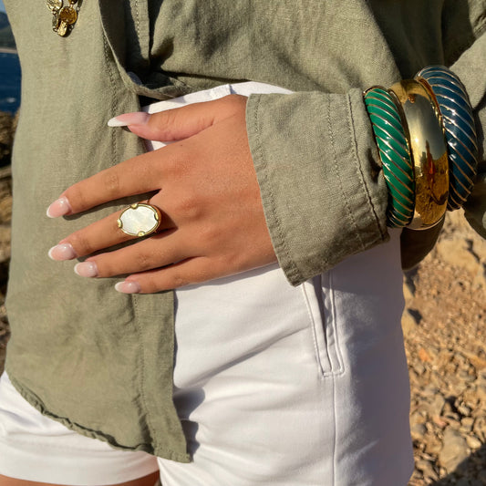 Bague Nacre Blanche Acier Inoxydable - Tess