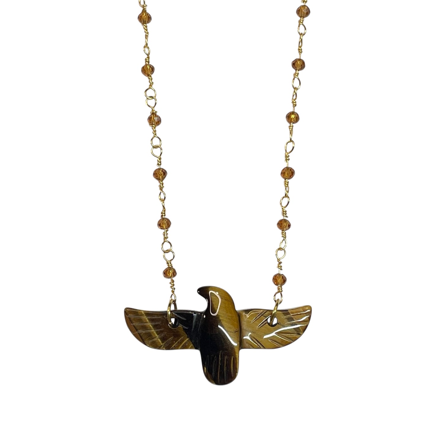 Collier aigle marron bohème chic en acier inoxydable doré pour femme