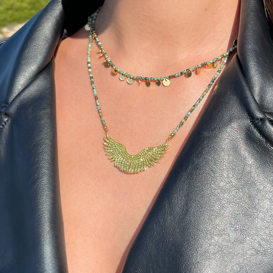 Collier aile doré turquoise africaine tendance pour femme