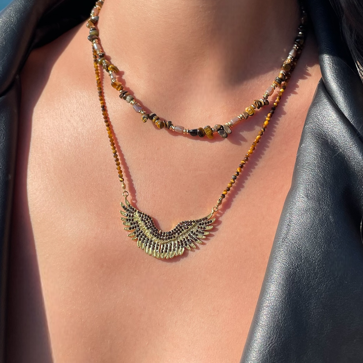 Collier aile œil de tigre tendance pour femme