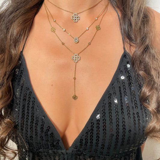 Collier ajustable trèfle en acier inoxydable doré tendance femme