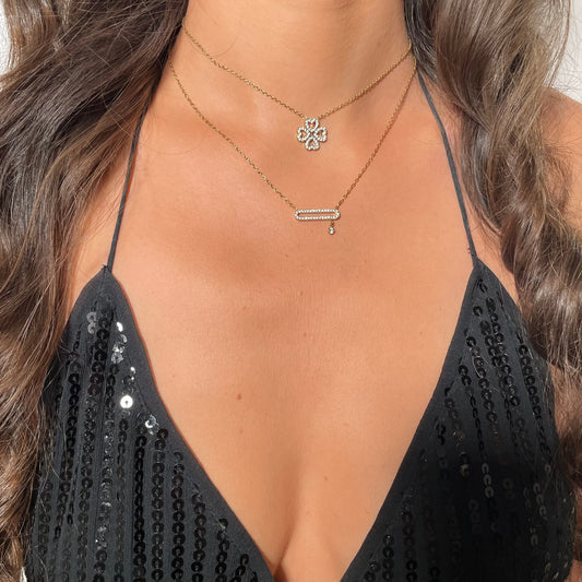 Collier barre horizontale fine en acier inoxydable doré pour femme