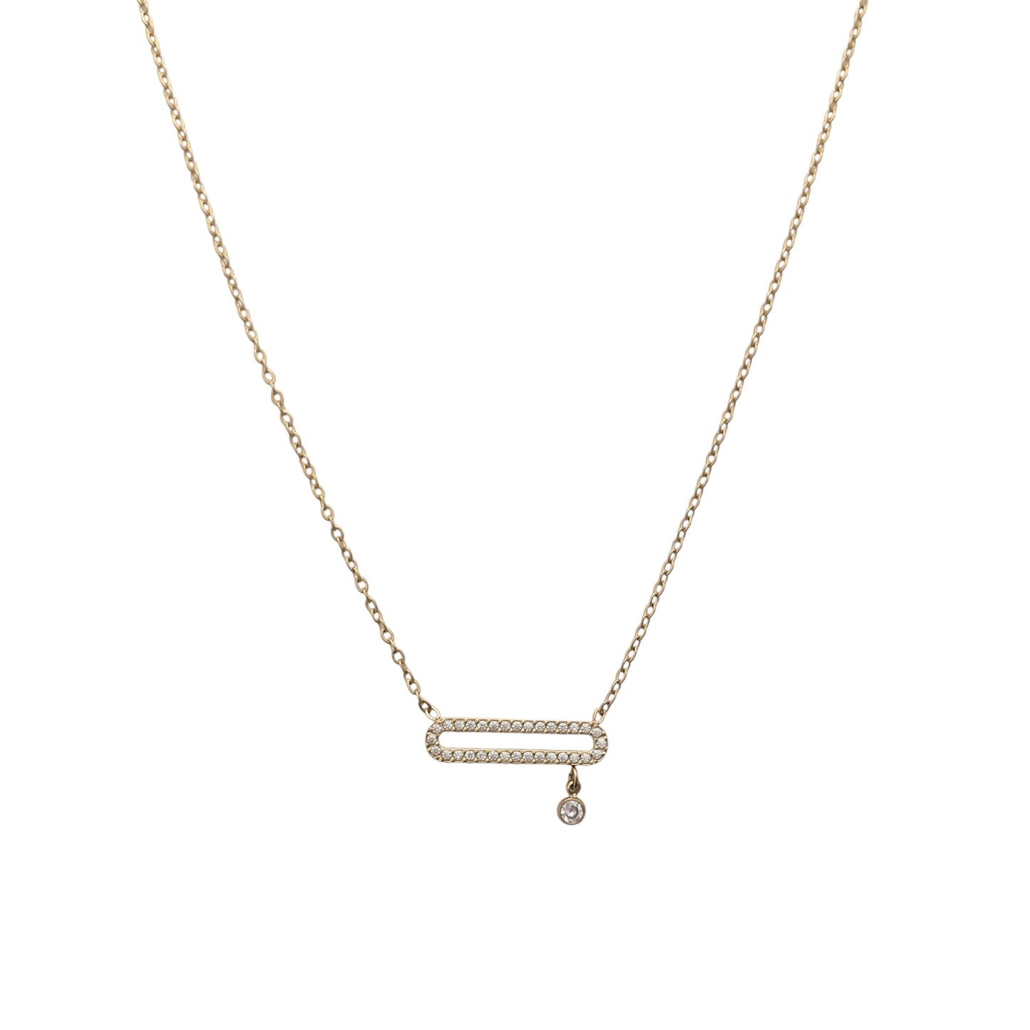 Collier barre horizontale fine zircon en acier inoxydable doré pour femme