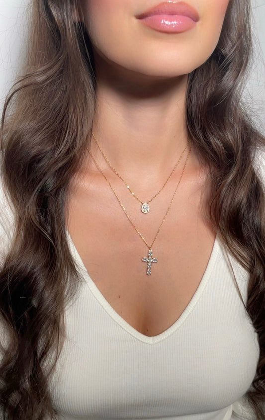 Collier pendentif croix serti de zircon en acier inoxydable doré pour femme bijou religieux