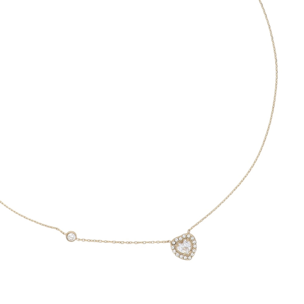 Collier fin pour femme en acier inoxydable doré, orné d’un pendentif cœur en cristal serti de petits oxydes de zirconium et d’un zirconium rond sur la chaîne.
