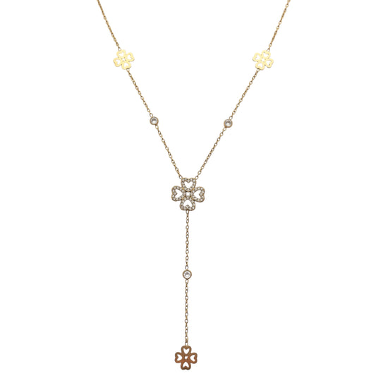 Collier en y trèfle tendance en acier inoxydable doré pour femme