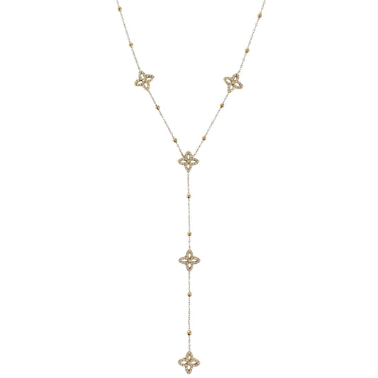 Collier en Y trèfle doré et strass en acier inoxydable doré pour femme