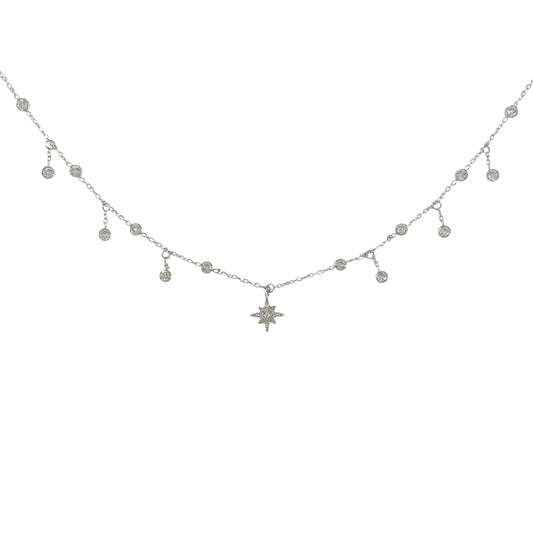 Collier pendentif étoile strass en acier inoxydable argenté pour femme