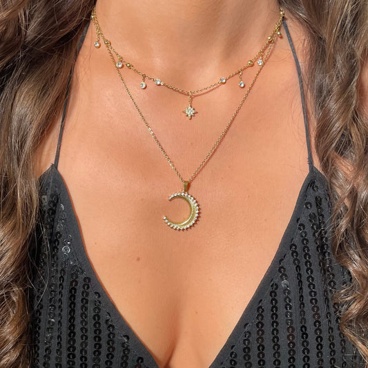 Collier lune en acier inoxydable doré tendance pour femme