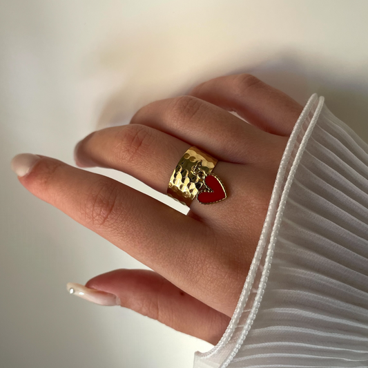 Bague Acier Inoxydable - Cœur Rouge