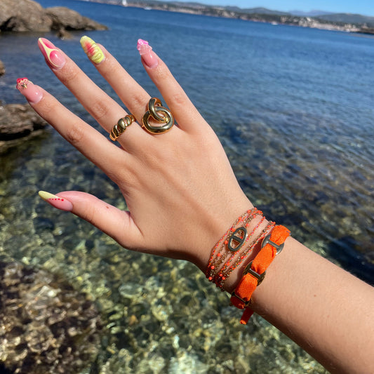 Bracelet Jonc Cordon Orange Maille Marine Acier Inoxydable - Hailey