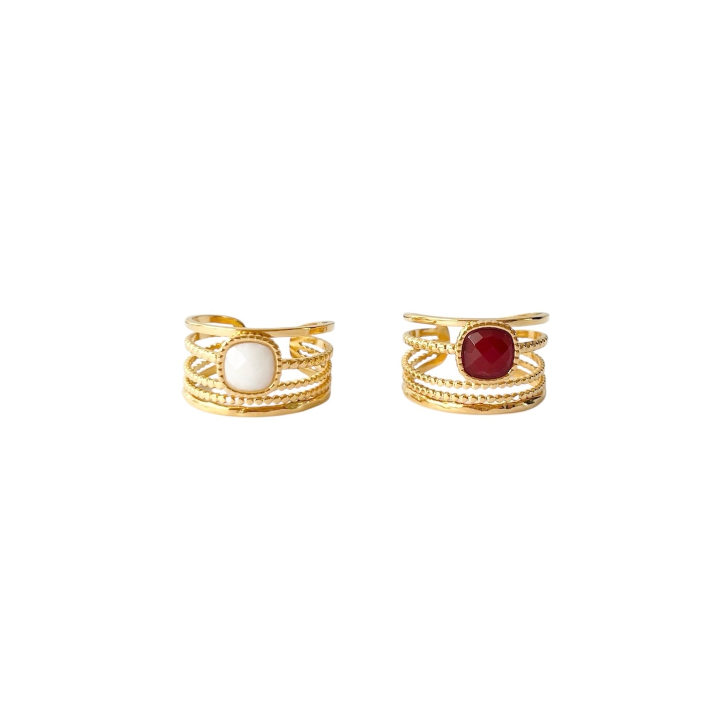 BAGUE AGATE BLANCHE & ROUGE