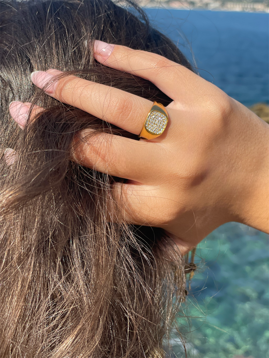 Bague Chevalière Strass Acier Inoxydable - Joelle