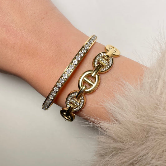 Jonc maille marine acier inoxydable doré et strass pour femme chic et intemporel