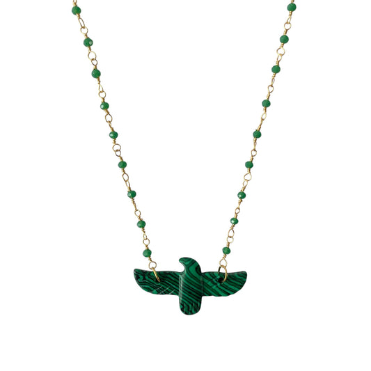Collier aigle en acétate vert pour femme, chaîne doré