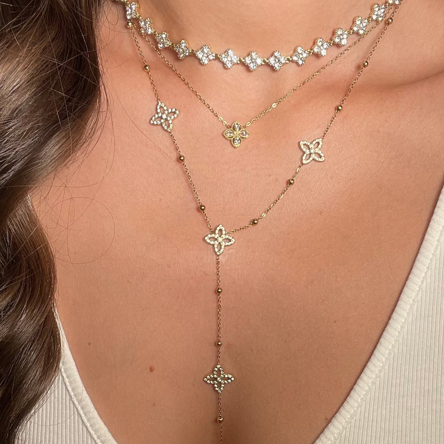 Collier trefle porte bonheur tendanceen acier inoxydable pour femme