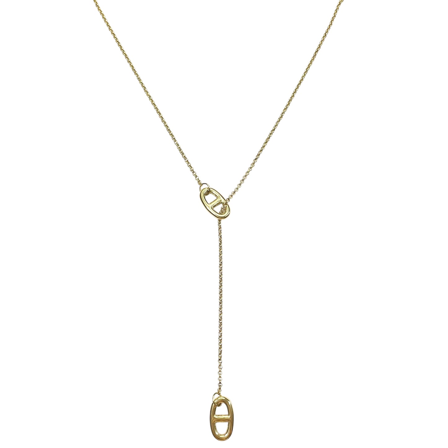 Collier Y Hailey en acier inoxydable doré avec maille marine, bijou ajustable, résistant à l’eau et élégant pour femme.