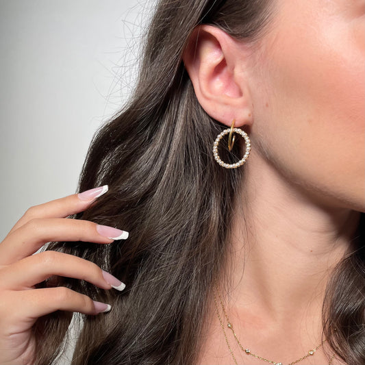 Boucles d’oreilles rondes perles et strass - Auréa