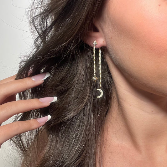 Boucles d’oreilles pendantes étoile et demi lune - Astra