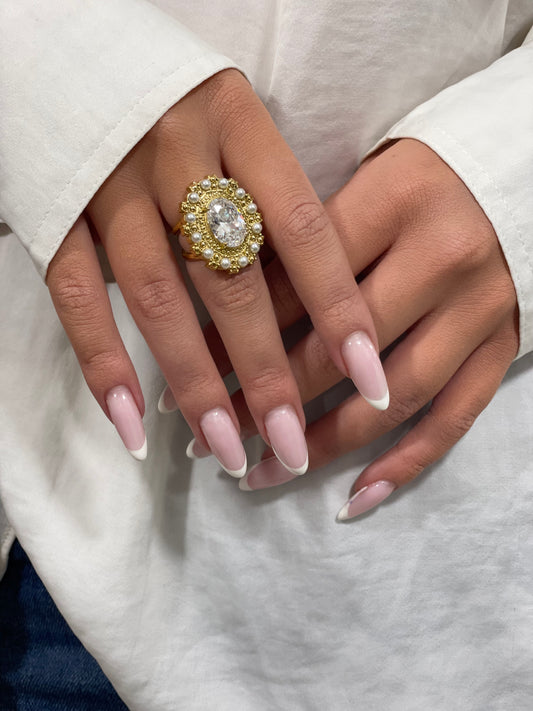 Bague Zircon & Perles - Vintage