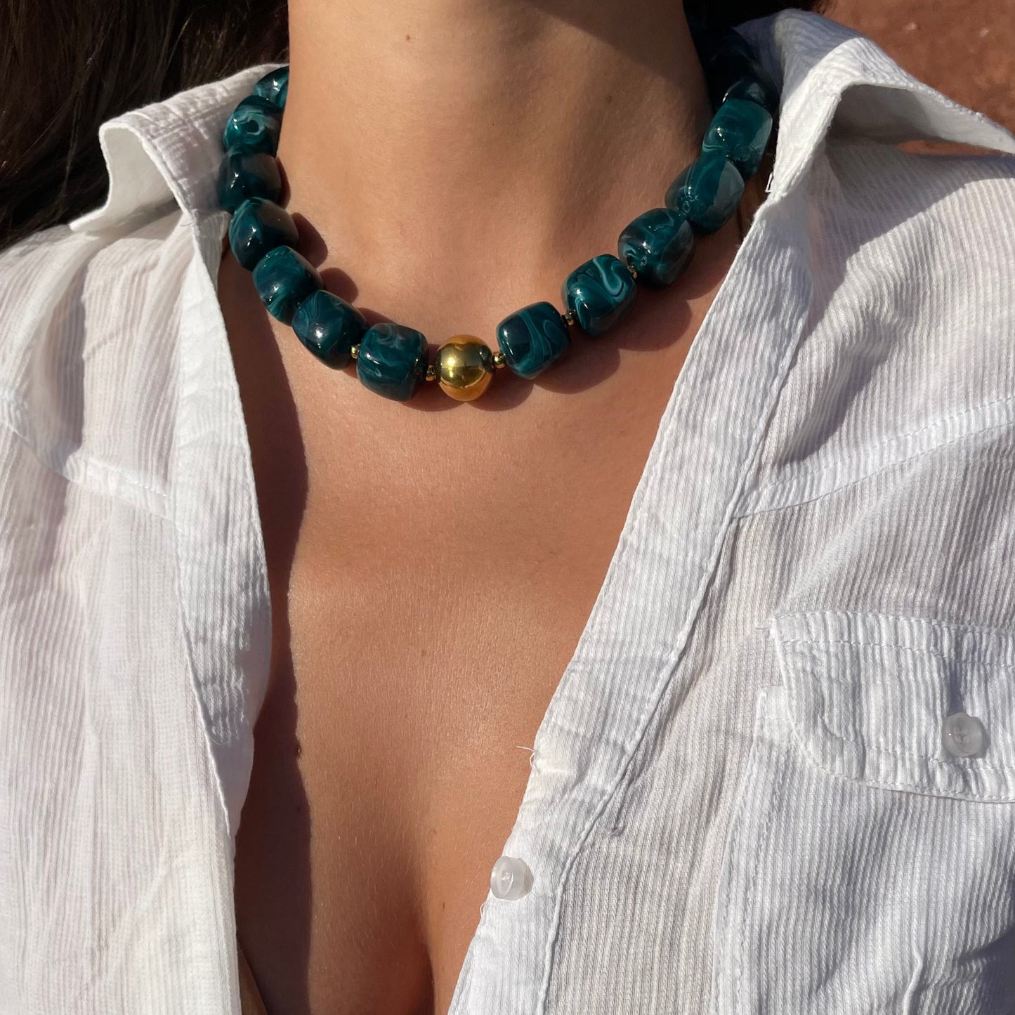Collier Résine Bleu Canard