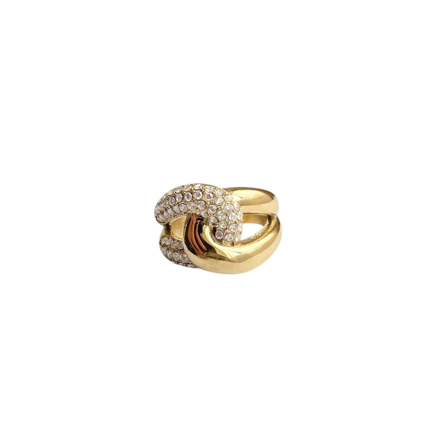 Bague 2 anneaux en acier inoxydable doré pour femme 