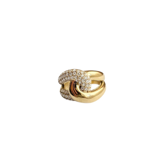 Bague 2 anneaux en acier inoxydable doré pour femme 