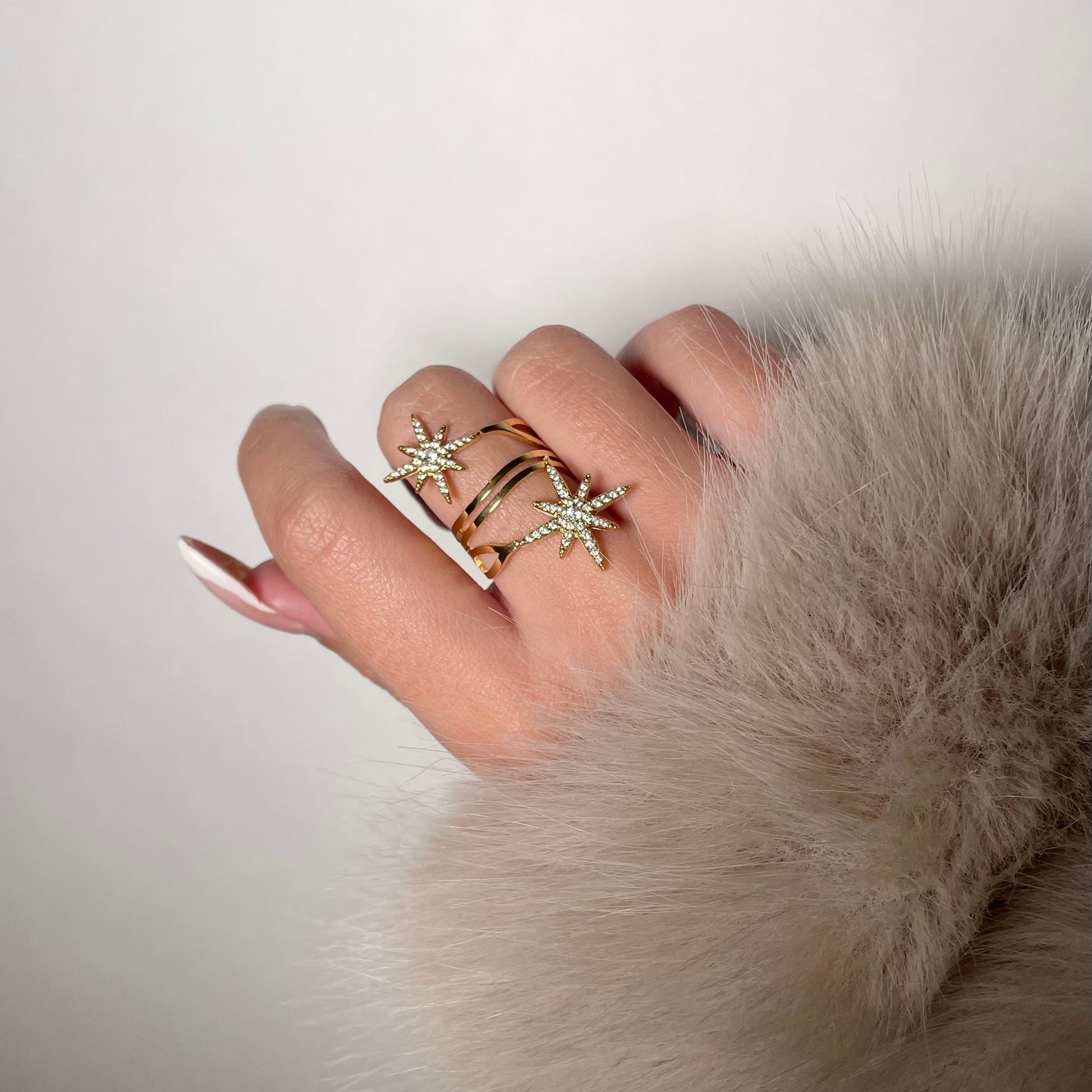 Bague 2 étoiles ajustable en acier inoxydable tendance femme 