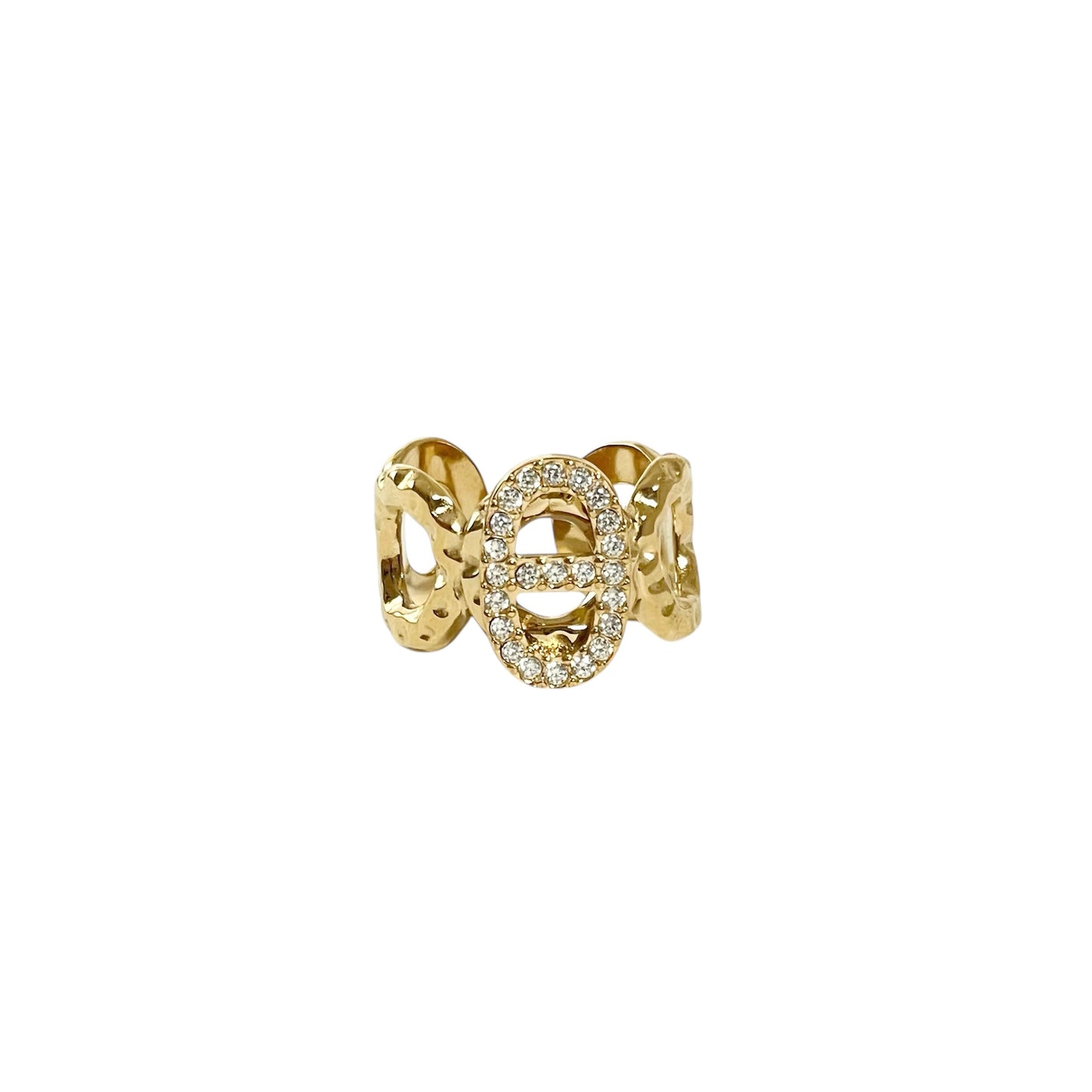 Bague doré maille marine ajustable en acier pour femme, intemporelle et tendance.
