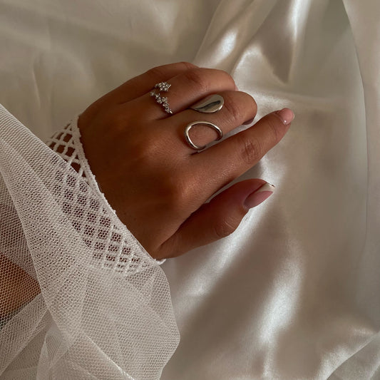 Bague argenté étoile strass en acier inoxydable pour femme 