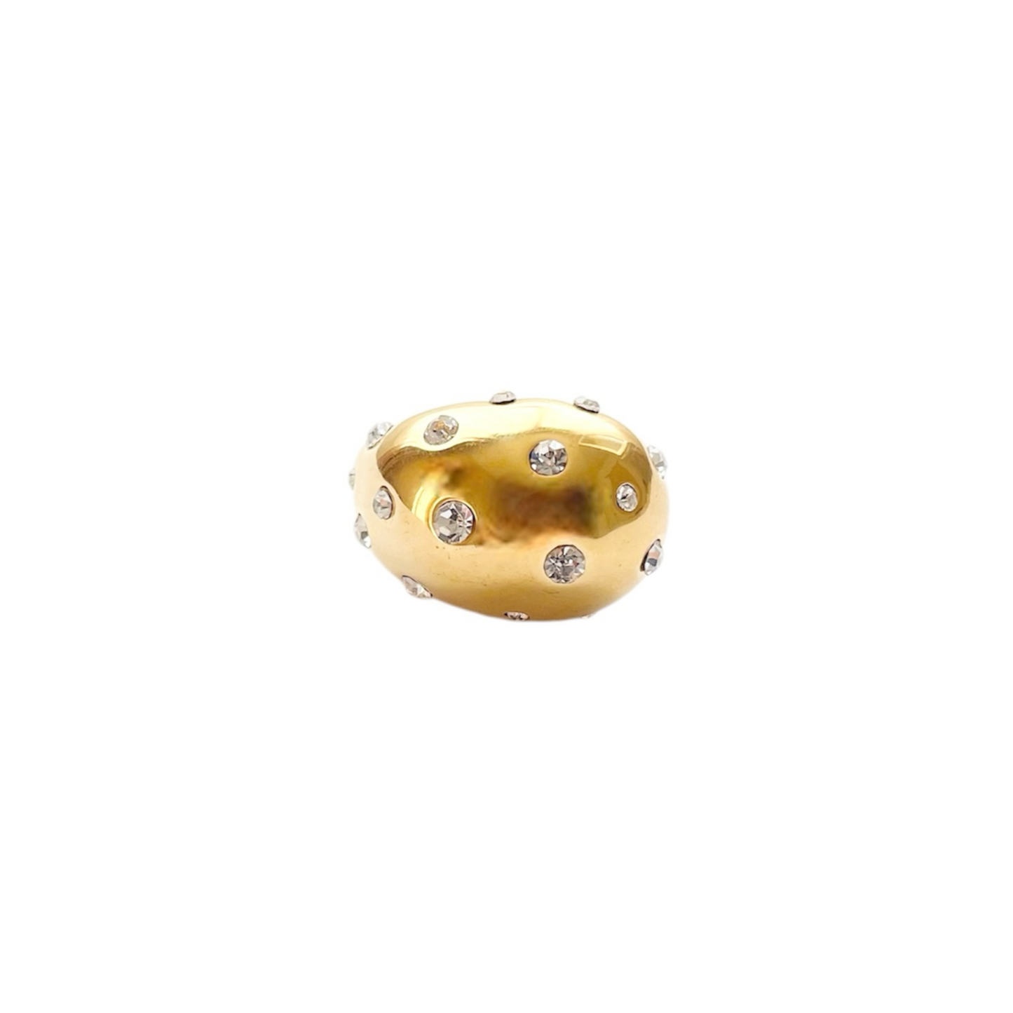 Bague Grazia en forme de goutte dorée, parsemée de strass scintillants, en acier inoxydable ajustable.