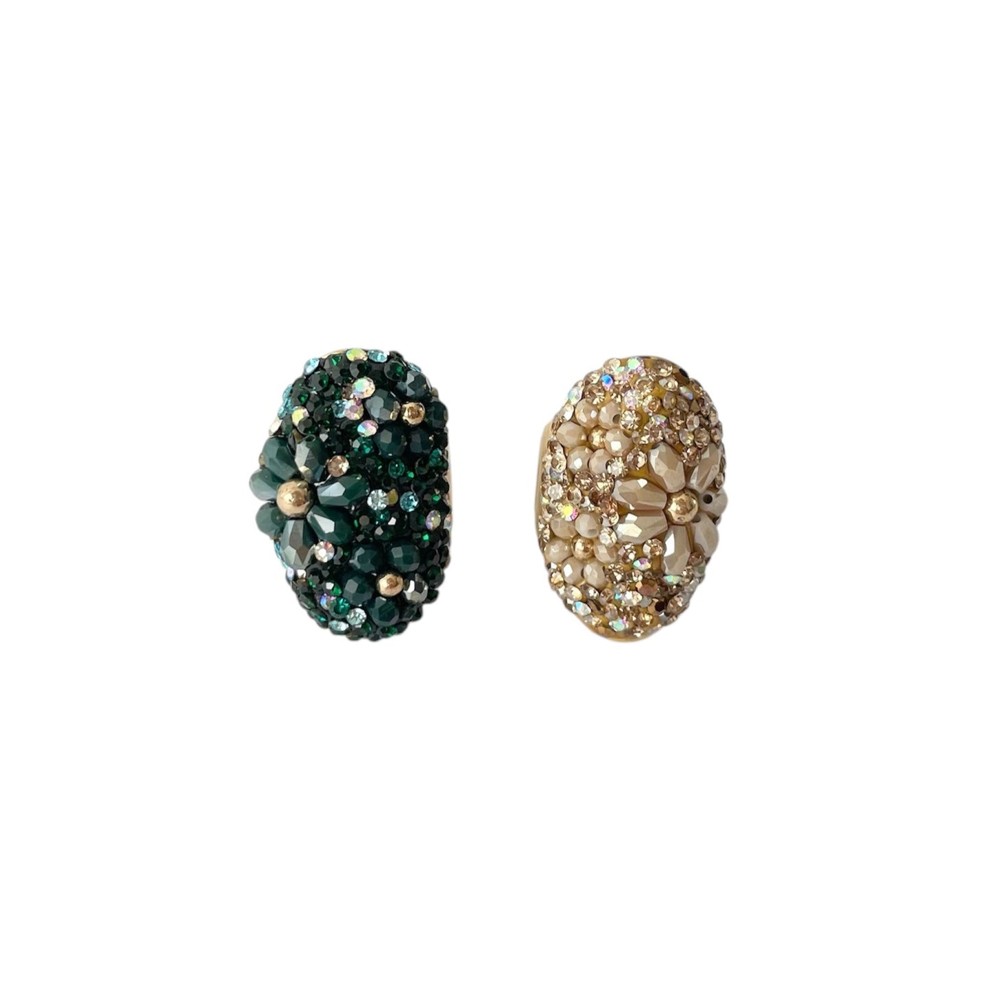 Bague perle et strass coloré en acier inoxydable doré verts ou beiges tendance pour femme