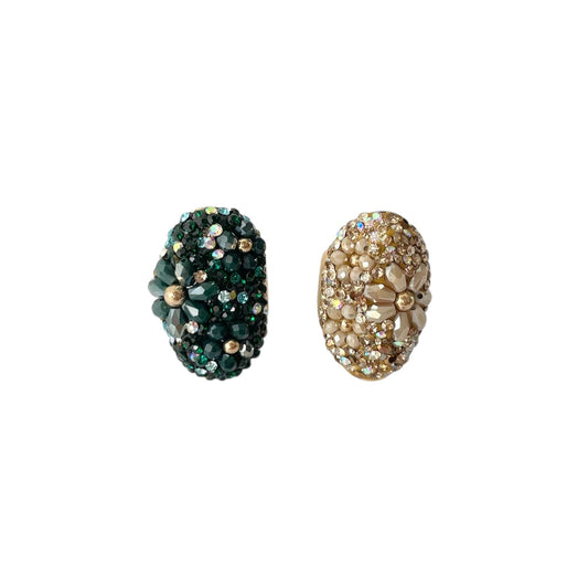 Bague perle et strass coloré en acier inoxydable doré verts ou beiges tendance pour femme