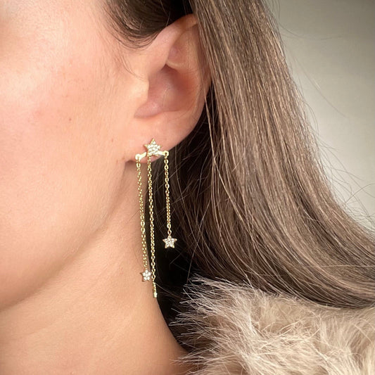 Boucles d’oreilles pendantes étoiles doré en acier inoxydable pour femme 