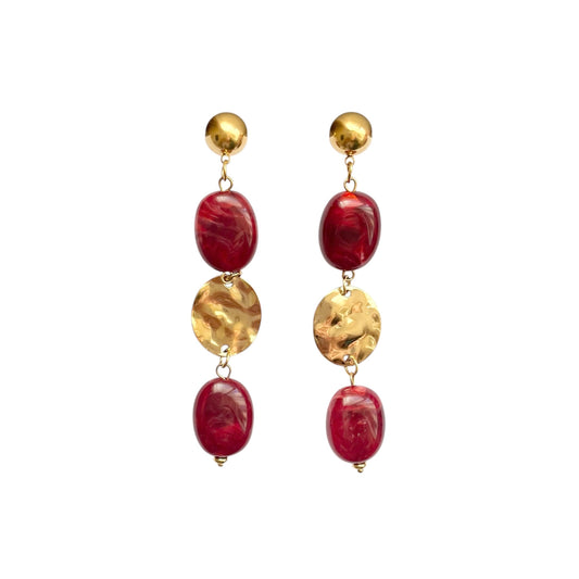 Boucles d’oreilles bordeaux et doré en acier inoxydable pour femme 