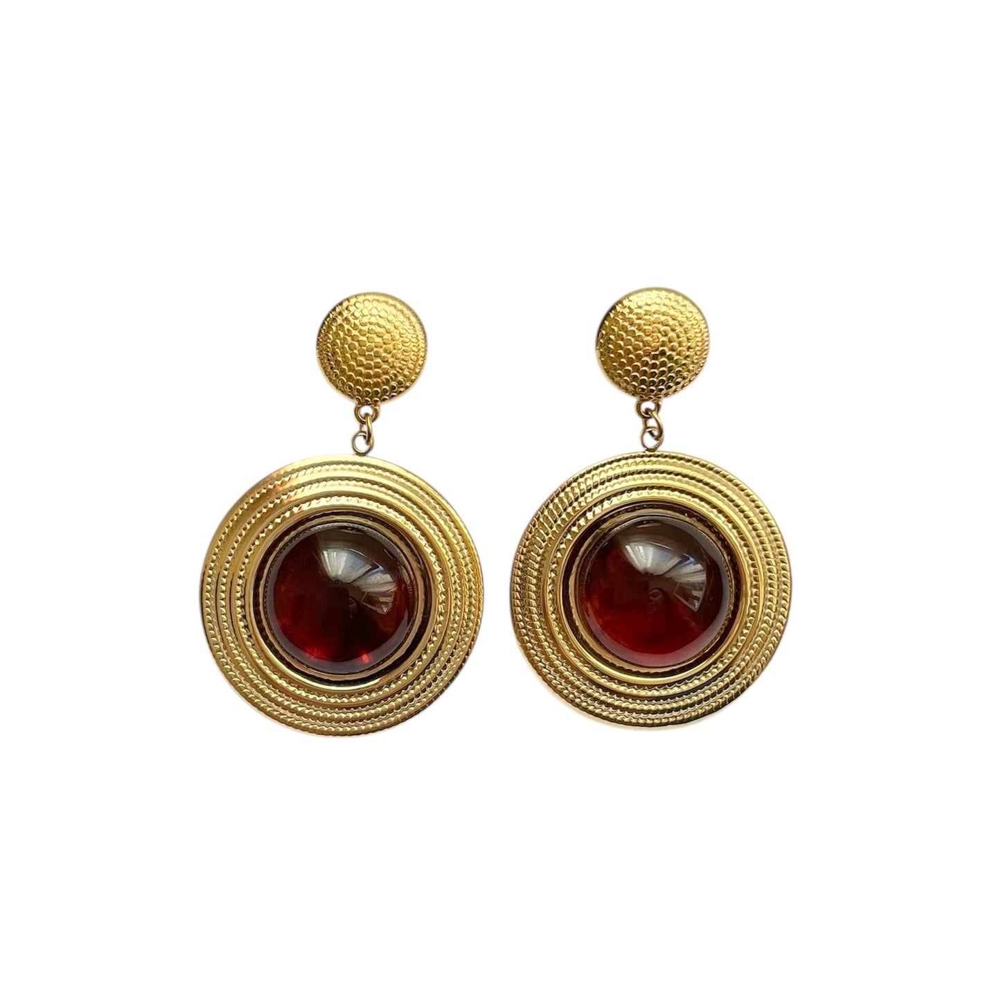 Boucles d’oreilles rondes marron résine et acier doré pour femme 