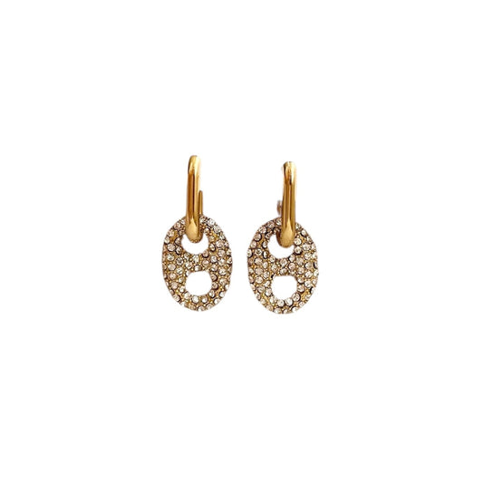 Boucles d’oreilles maille marine strass en acier inoxydable doré pour femme 