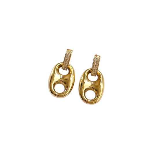 Boucles d’oreilles pendantes Maille Marine en acier inoxydable doré, longueur 3 cm, résistantes à l’eau.