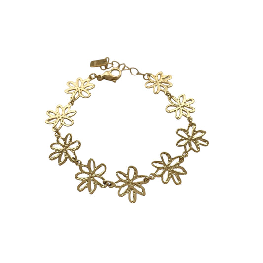 Bracelet en acier inoxydable doré composé de fleurs martelés pour femme 