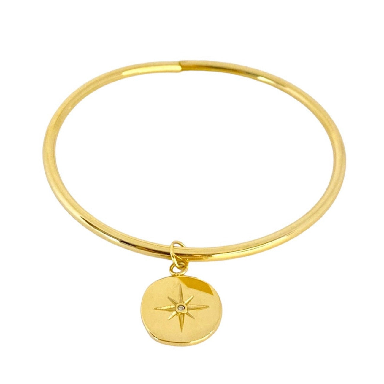 Bracelet jonc à breloque étoile en acier inoxydable doré pour femme 